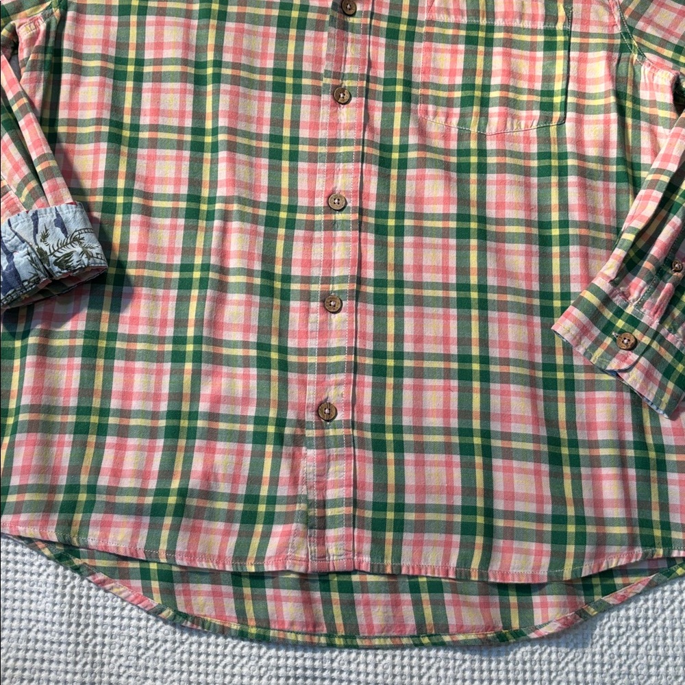 Vintage 1946 Preppy Plaid Button-Up Shirt Tropical Green Charleston Pink Lrg EUC - Picture 9 of 13